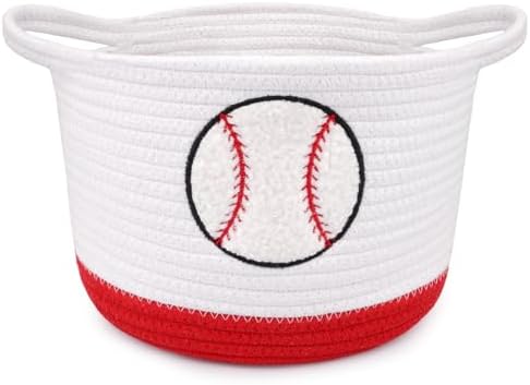 Baseball Woven Basket-Cute Cotton Rope Gift Basket Embroidered Baseball by Hkojewp