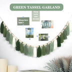 Green Boho Yarn Tassel Garland Sage Green Garland Wall Hanging Decor Forest - Image 2