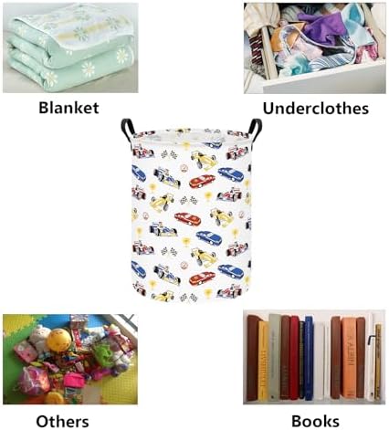 QUEENLALA Foldable Waterproof Round Fabric Laundry Basket Home, Race Car - Image 3
