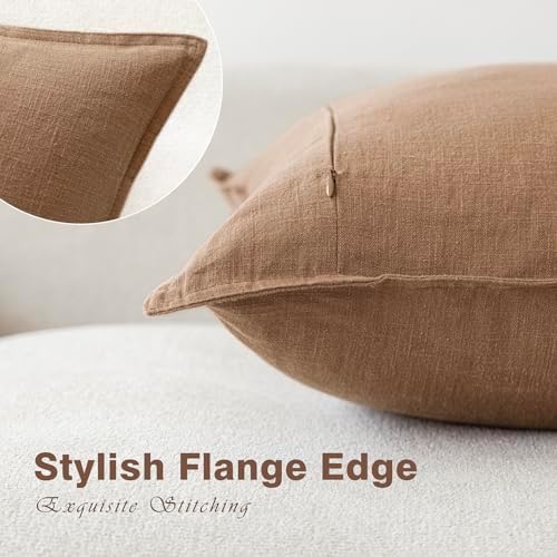 Foindtower Linen Solid Decorative Throw Pillow Covers 16x16 Light Brown - Image 3