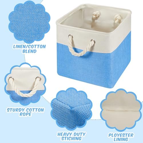 6 Pack 11x11 Inch Blue Cube Storage Bins Fabric Square Cube Baskets Handle - Image 3