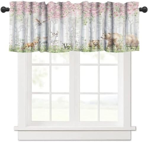Forest Valance Curtain for Kitchen, Window Treatment Cartoon Nature Forest by LOMADIA