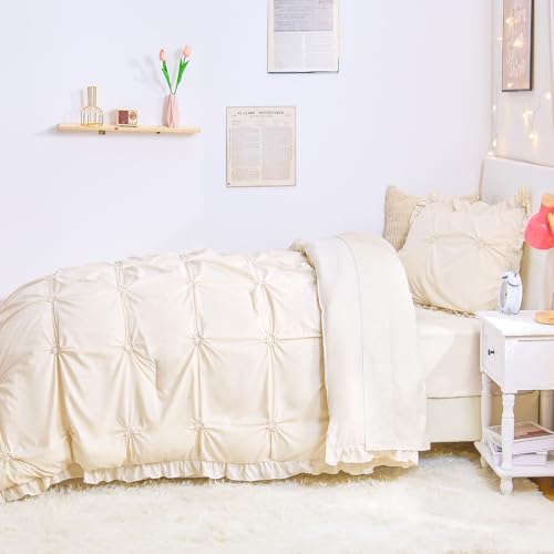 Twin Comforter Set for Girls, Boho Pintuck Bedding Comforter Sets, 4 Pieces - Image 3