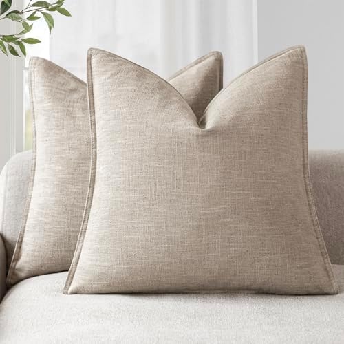 Foindtower Linen Solid Decorative Throw Pillow Covers 18x18 Natural Linen by Foindtower