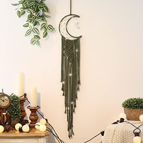 Boho Macrame Wall Hanging, Crochet Moon Star Dream Catcher by ANROYE