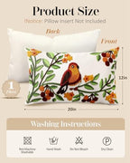 Embroidered Throw Pillow Cover, 20x12 Inch, Bird Branch - Image 4
