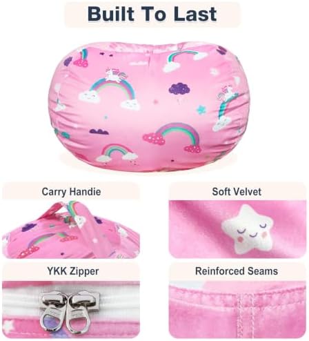 Lukeight Unicorns Stuffed Animal Storage Bean Bag Chair Cover - Image 6