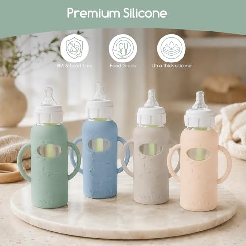 4 Pack Silicone Sleeves for Dr. Brown's Glass Baby Bottles -Drop Protection - Image 6