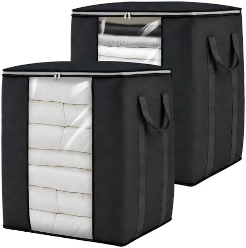 Blanket Storage Bags 120L for Comforter Clothes Bedding 2 Pack Black by Fixwal