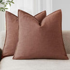 Foindtower Linen Solid Decorative Throw Pillow Covers 18x18 Inch Rust Red by Foindtower