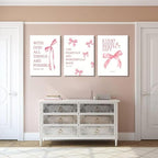 Coquette Pink Bow Canvas Wall Art Set of 3 Inspirational Bible Verses Decor - Image 4
