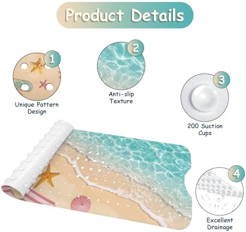 Bathtub Mat Non Slip, Beach Extra Long Bath tub Mat Shower Floor Mat - Image 3