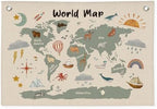 Wheatwin World Maps for Wall, Kids World Map Banner, Cute Animal World Map by Wheatwin
