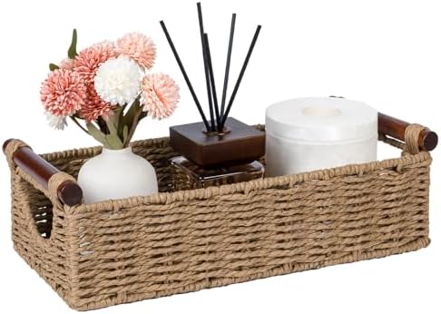 CubesLand Wicker Toilet Storage Basket Tray Organizer W/Cut Out Handle by CubesLand