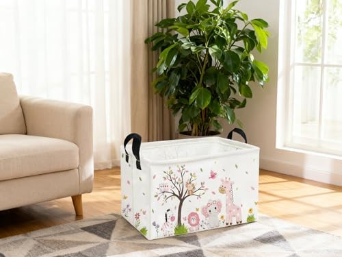 Essme Rectangular Animal Baskets, Cute Storage Bin（Pink animal） - Image 3