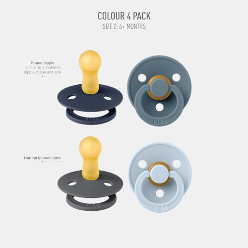 BIBS Colour Soother 4-Pack | BPA Free Dummy Pacifier | Round Nipple | Natural - Image 2