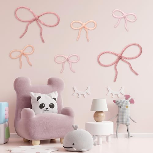 Barydat 6 Pcs Pink Bow Wall Decor Girls Coquette Nursery Decoration Room Decor - Image 5