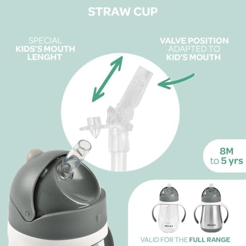 Beaba Stainless Steel Straw Sippy Cup, Insulated Toddler Cups Spill Proof - Image 4
