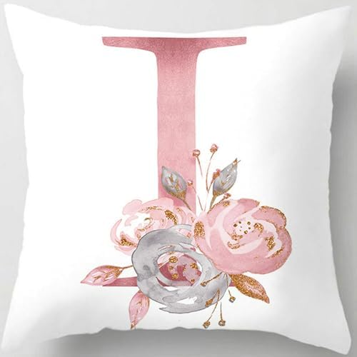 Pink Throw Pillow Covers Cute Alphabet Decorative Cushion Covers Square Letter by TillskuchThrowPillowCovers