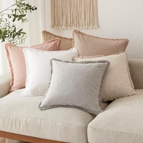 Foindtower Decorative Linen Fringe Lumbar Throw Pillow Covers Cozy Boho - Image 7