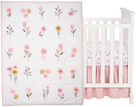 Lambs & Ivy Little Garden 3-Piece Embroidered Floral Baby Crib Bedding Set - Image 2
