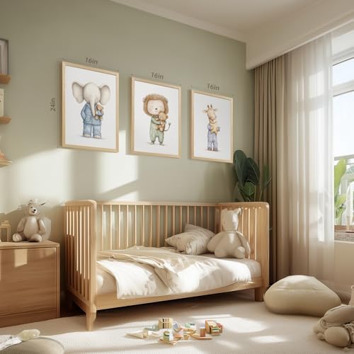 PORENY Baby Animal Nursery Wall Art Set of 3, Elephant Lion Giraffe Canvas - Image 5