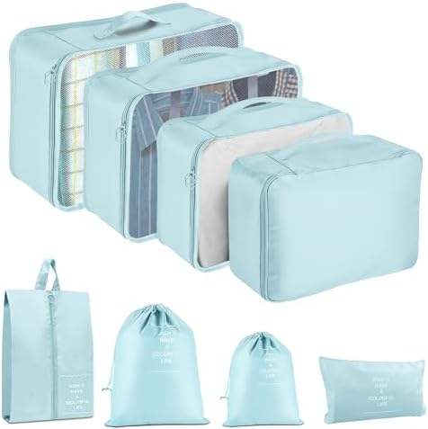 Packing Cubes for Travel- 8 Set Luggage Organizer Bags for Family, Mesh by YEEYAA