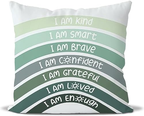 QIYUHOY Boho Sage Eucalyptus Green Rainbow Classroom Throw Pillow Covers by QIYUHOY