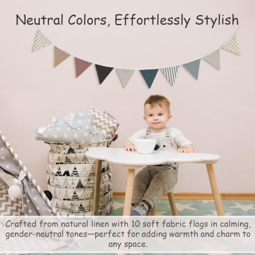 Neutral Boho Pennant Banner Fabric Garland, Vintage Toddler Boy Room Decor - Image 2