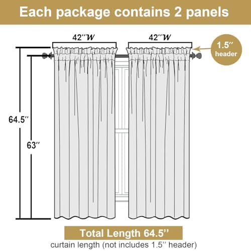 Lecloud Leia Charcoal Grey Sheer Curtains 63 Inch Length 2 Panels, Rustic Light - Image 3