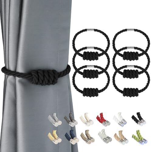 BEL AVENIR Magnetic Cotton Curtain Tiebacks 6 Pack Hand-Woven Curtain Ties by BELAVENIR