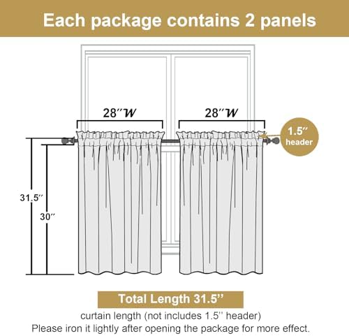Lecloud Leia Ivory Sheer Curtains 30 Inch Length 2 Pcs, Jacquard Leaf Textured - Image 3