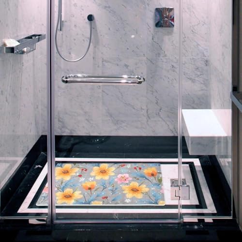 Shower Mat Non Slip 26.8 x 15.1 Inches, Floral Design Bathtub Mat Shower Stall - Image 6