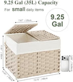 SETVSON Storage Basket with Lid, 2-Lid PE Rattan Storage Bin, Light Khaki - Image 2