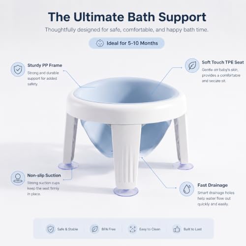 Baby Bath Seat for 6 Months and up, Non-Slip Feet, Infant Bathing Chair for - Image 6