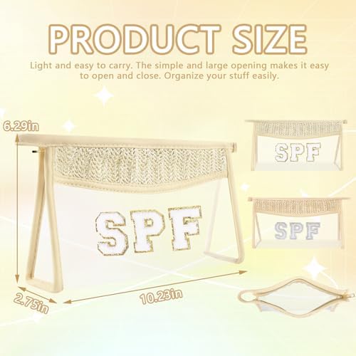 Iqimott 2Pcs Boho Patch SPF Bag Clear Makeup Letter Bag, Waterproof Zipper Make - Image 2