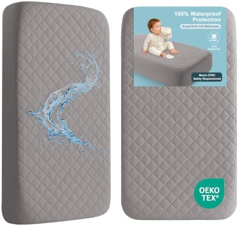 BEDSUM 2-Pack Waterproof Crib Mattress Protector, Smoke Grey by BEDSUM