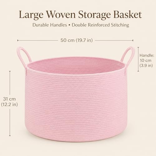 Extra Large Woven Throw Blanket Basket, 20 x 12 in, Blush Pink - Image 3