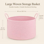 Extra Large Woven Throw Blanket Basket, 20 x 12 in, Blush Pink - Image 3