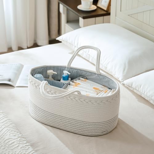 luxury little Diaper Caddy Organizer, Large Cotton Rope Nursery Baby Basket - Image 2