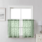 Lecloud Leia Sage Green Sheer Kitchen Curtains 24 Inch Length 2 Pcs, Jacquard by Lecloud