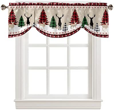 Farmhouse Christmas Blackout Tie Up Valance Curtains by VandarllinHomeKitchenDecor