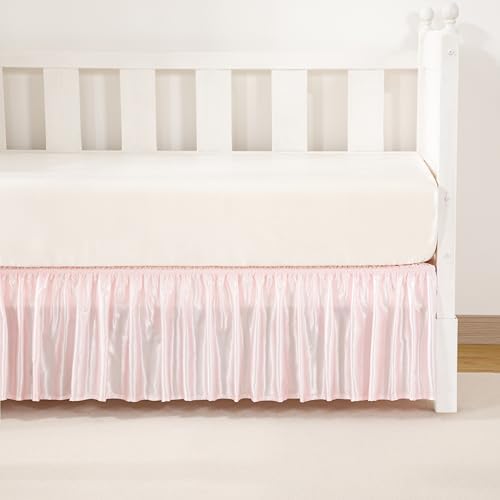 Blush Pink Satin Crib Bed Skirt - Image 3