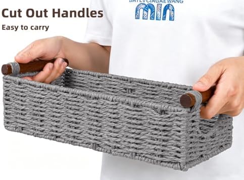 CubesLand Small Wicker Toilet Basket Tray Organizer W/Cut Out Handle - Image 4