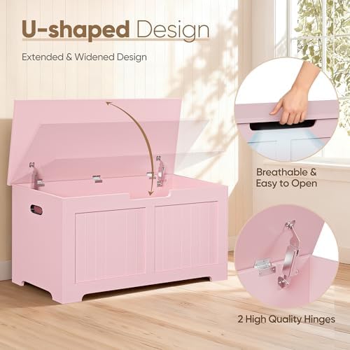 Wooden Storage Chest Box with Flip-top Lid & Safety Hinge, 39.4 Inch Living - Image 3