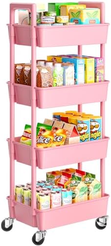 Pipishell 4 Tier Rolling Cart Organizer, Plastic Rolling Cart by Pipishell