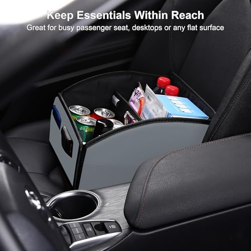 Car Storage Organizer, Leather Front & Back Seat Caddy Gray - Image 3