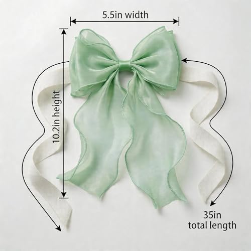 2 Pack French Lace Bow Curtain Tiebacks, Mint Green - Image 3