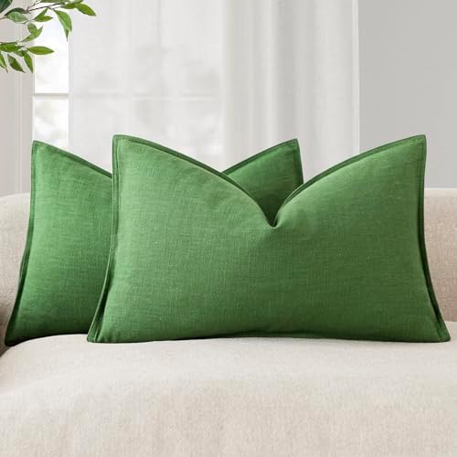 Foindtower Decorative Linen Lumbar Throw Pillow Covers 12x20 Forest Green by Foindtower