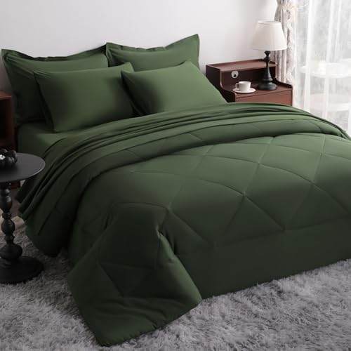 NTBAY Queen Microfiber Bed in a Bag, Comforter Set 7 Piece, Olive Green by NTBAY